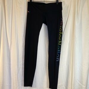 Aviator Nation black full length leggings rainbow writing Large excellent